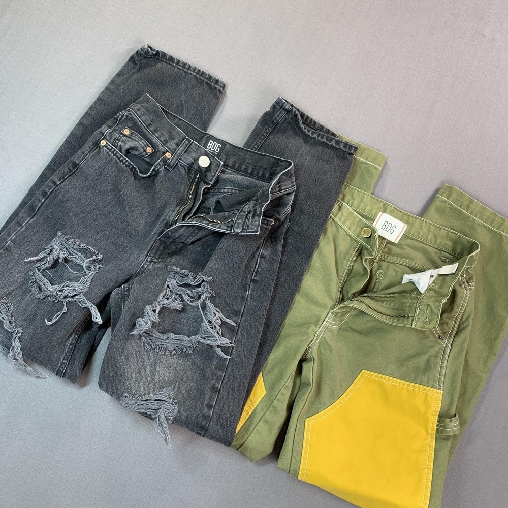 BDG Jeans Lot 2 Women 24 High Rise Baggy Distressed Carpenter Double Knee 24x31